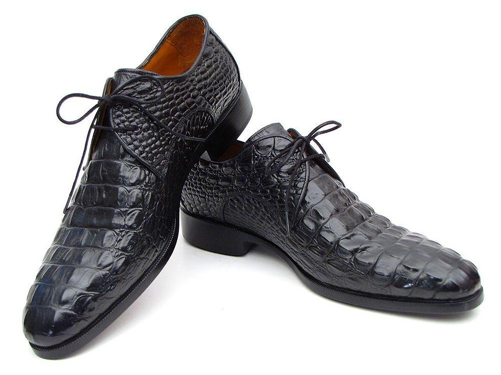 Thumbnail: Men's Black Croc Embossed Calfskin Derby Shoes (PAUL PARKMAN)