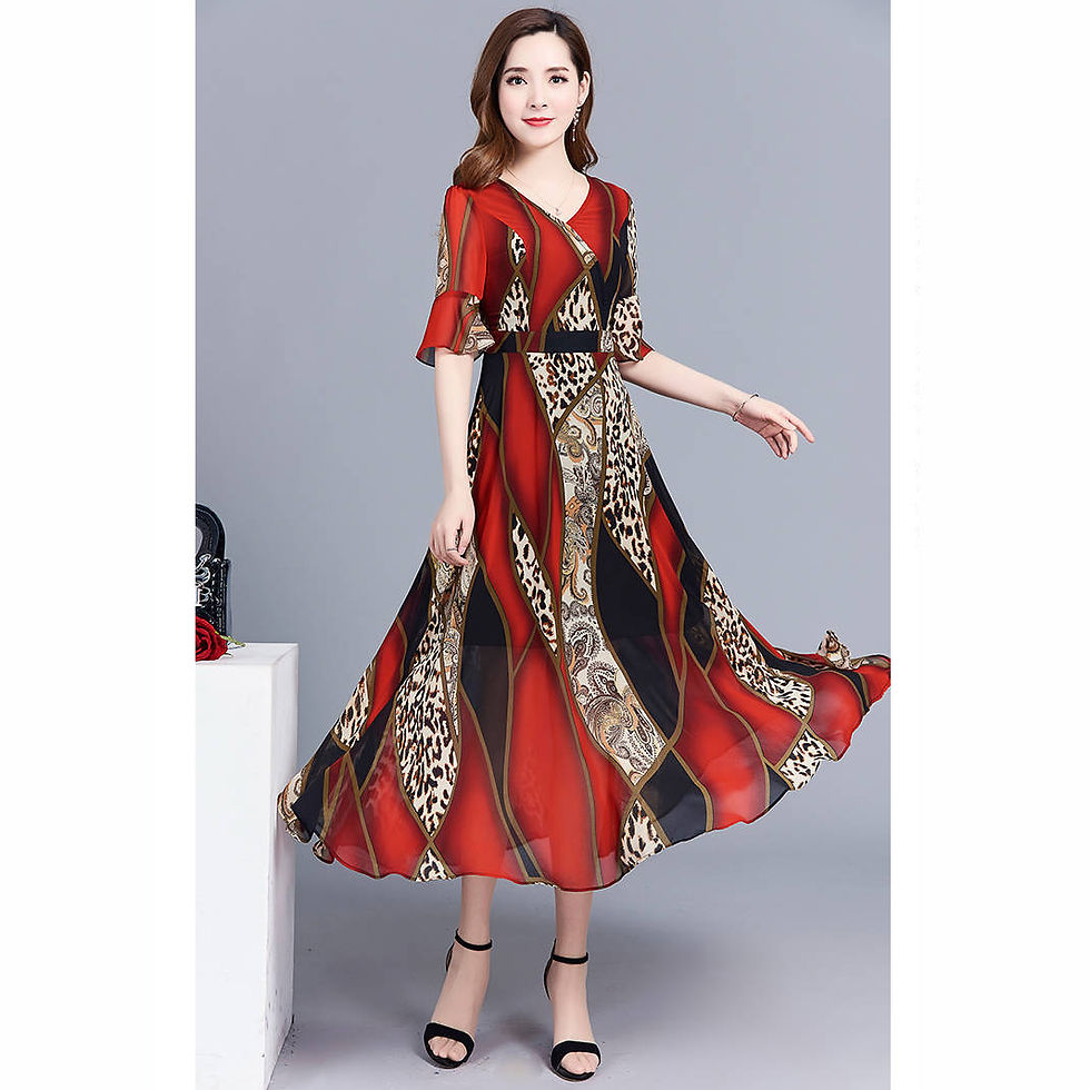 Thumbnail: Women Elegant Print Knee-length Leopard Print Fashion Dress red_M