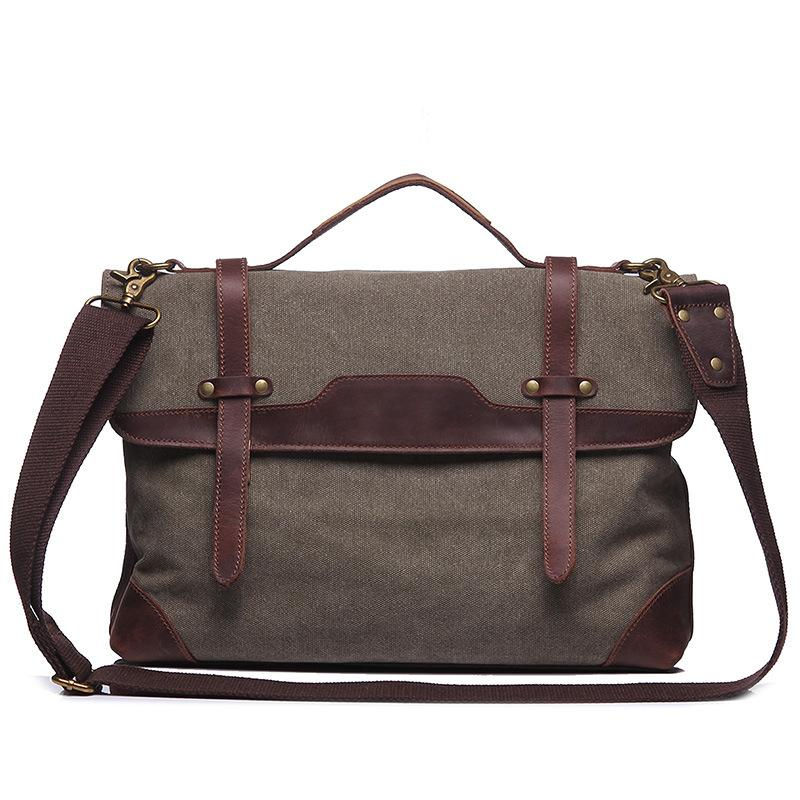 Thumbnail: Vintage Men Leather With Canvas Briefcase YD1935 (RockCow)