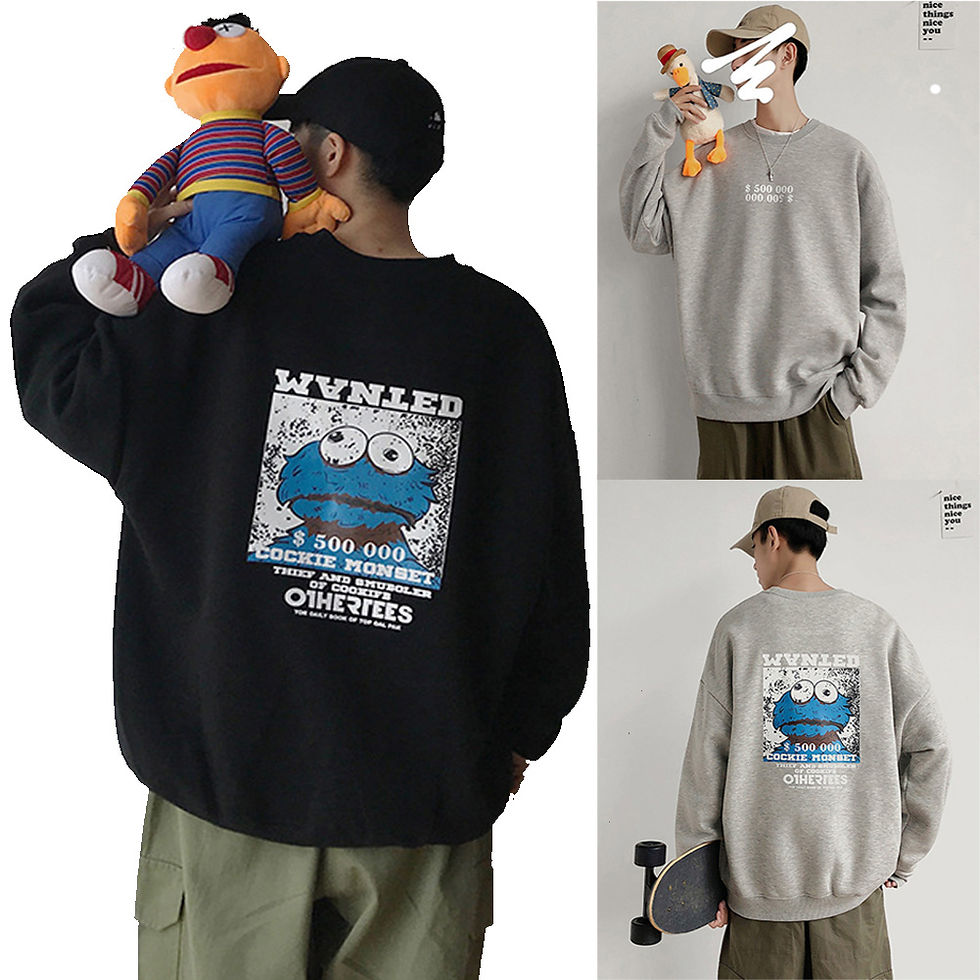 Thumbnail: KAWS Wanted Crew Neck Printing Loose Fashion Pullover Tops Black_XXXL