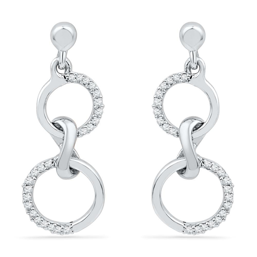 White Gold Diamond Circle Link Drop Earrings (Jewelry By Johan)