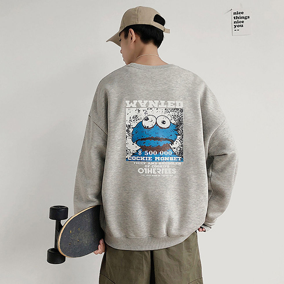 Thumbnail: KAWS Wanted Crew Neck Printing Loose Fashion Pullover Tops Light grey XL