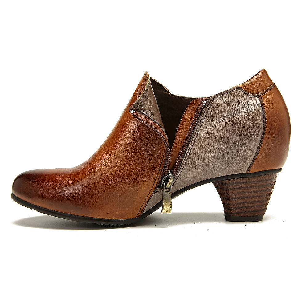 Thumbnail: Women Hand Painted Flowers Stitching Genuine Leather Zipper Pumps (SOCOFY)