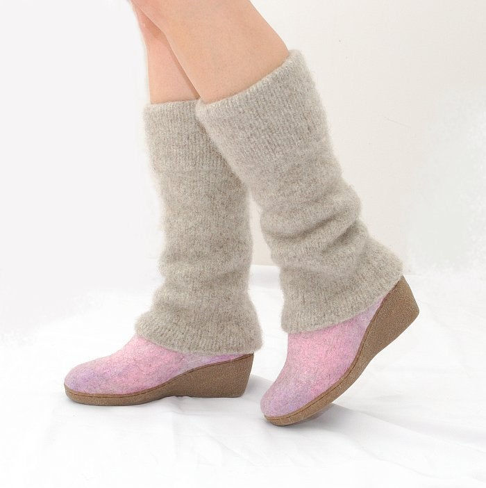 Thumbnail: Beige Leg Warmers - Leg Covers - Knit Legwarmers (WOOLEN CLOGS)