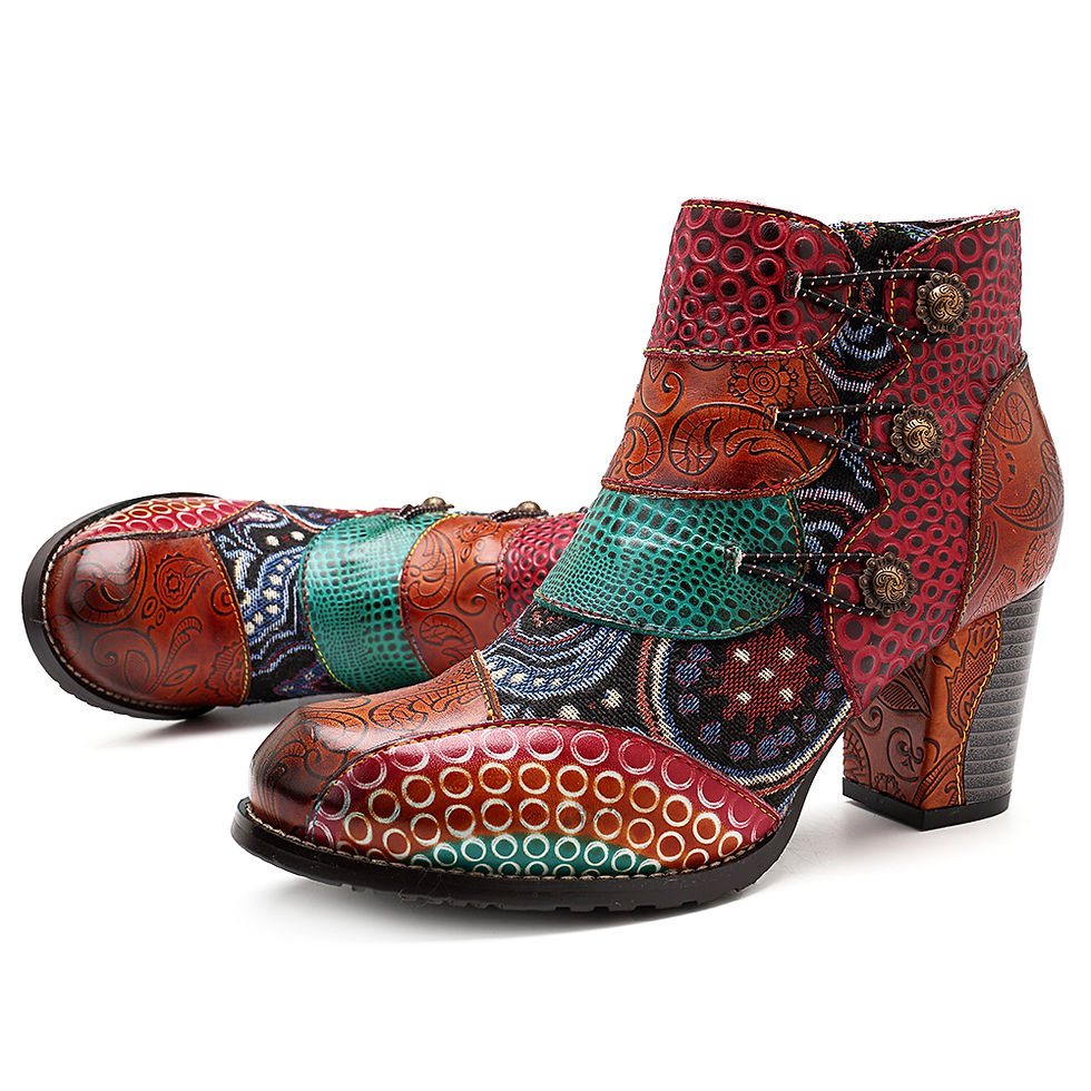 Thumbnail: Splicing Pattern Button Zipper Ankle Leather Boots (SOCOFY)