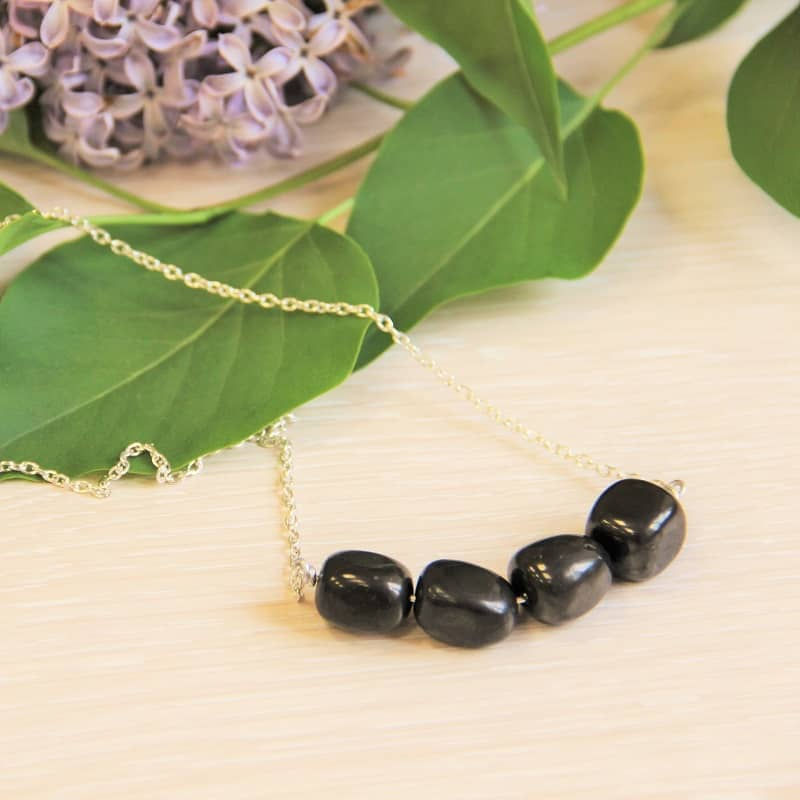Thumbnail: Shungite necklace chain with big shungite tumbled stones (Karelian Heritage)