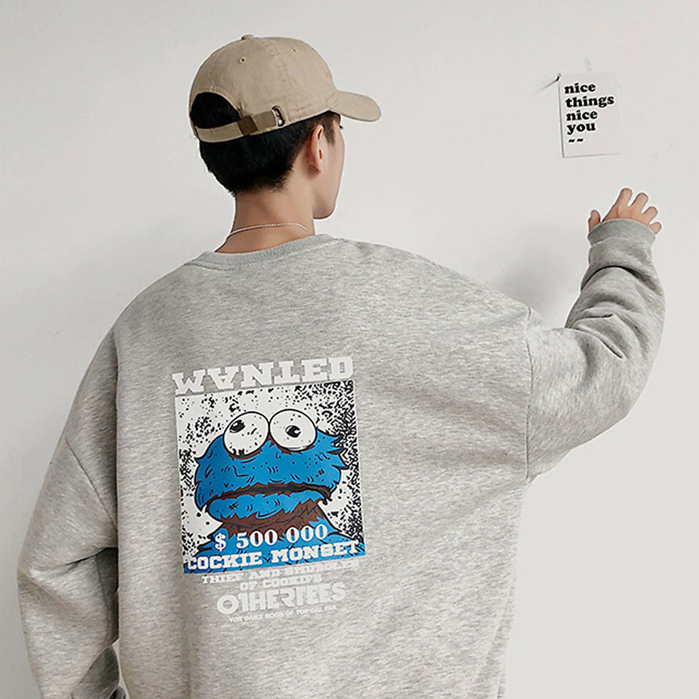 Thumbnail: KAWS Wanted Crew Neck Printing Loose Fashion Pullover Tops Light grey XXL