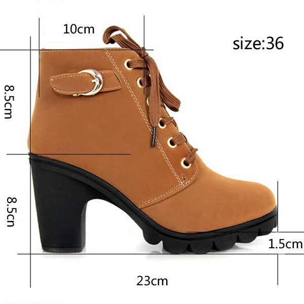 Thumbnail: Round Toe Thick High Heel Lace-up Side Zipper Women Boots
