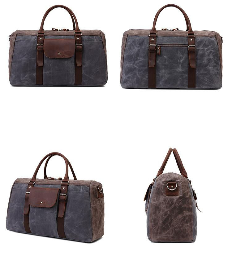 Thumbnail: Military Travel Duffel Canvas Bag with Leather 5675 (RockCow)