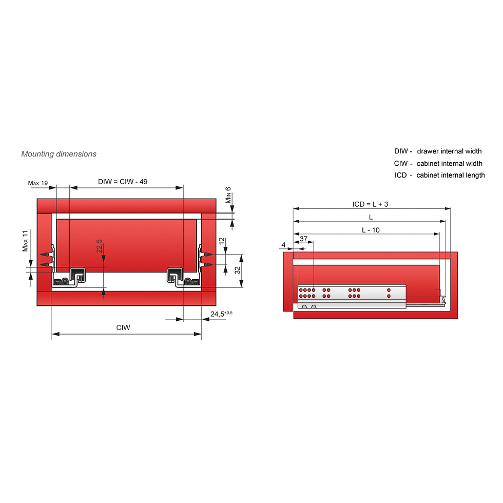 Thumbnail: Set of Soft-Close Undermount Slides (left and right), 3/4 Extension