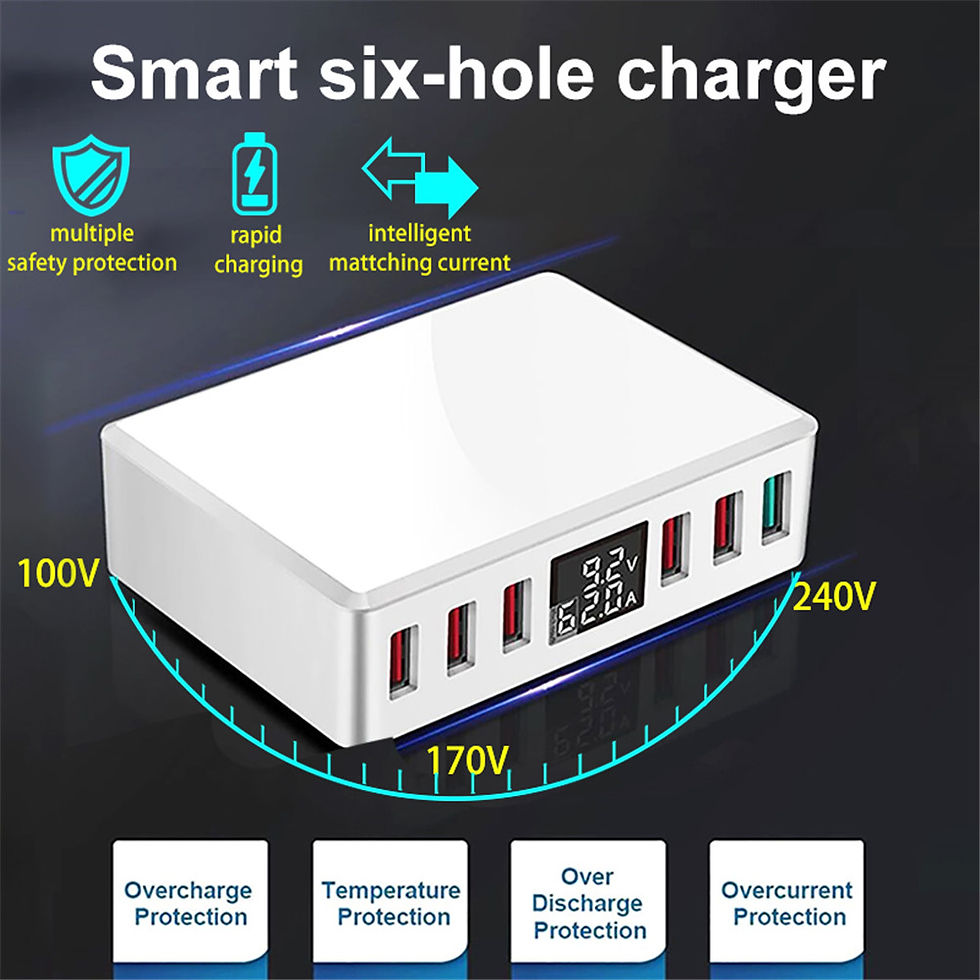 Thumbnail: Travel Charger 6-USB Port Digital Display USB Charging Plug EU Plug