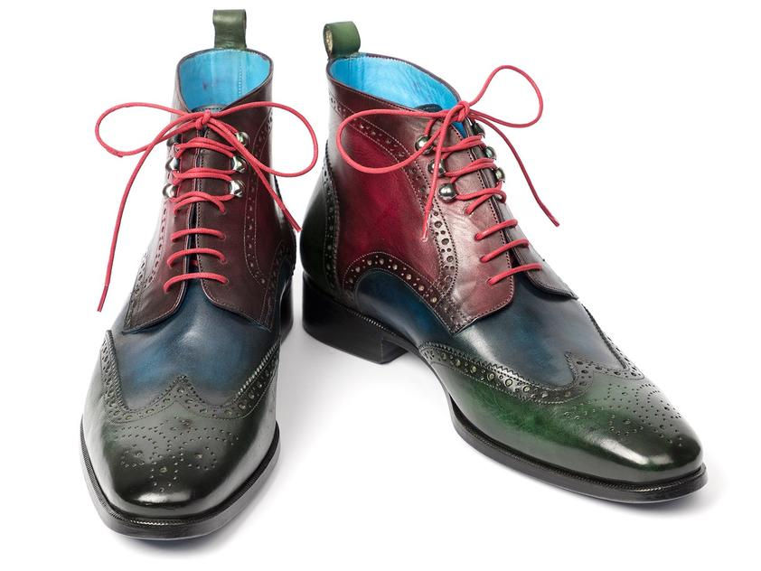 Thumbnail: Paul Parkman Wingtip Ankle Boots Three Tone Green Blue Bordeaux (PAUL PARKMAN)