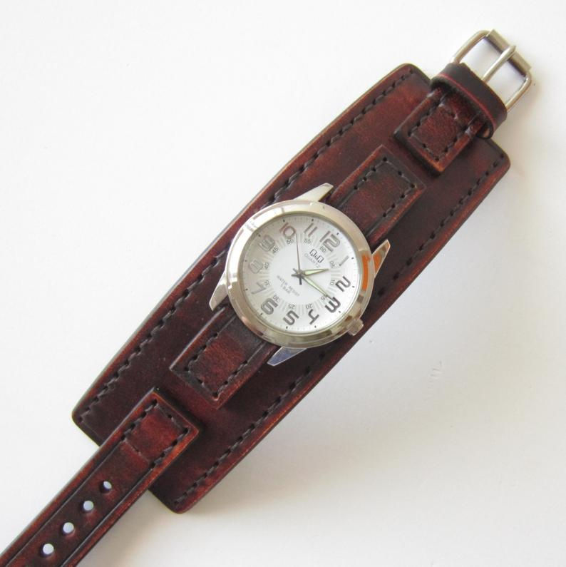 Thumbnail: Antique Brown Rustic Leather Wrist Watch (Lover's Bracelet)