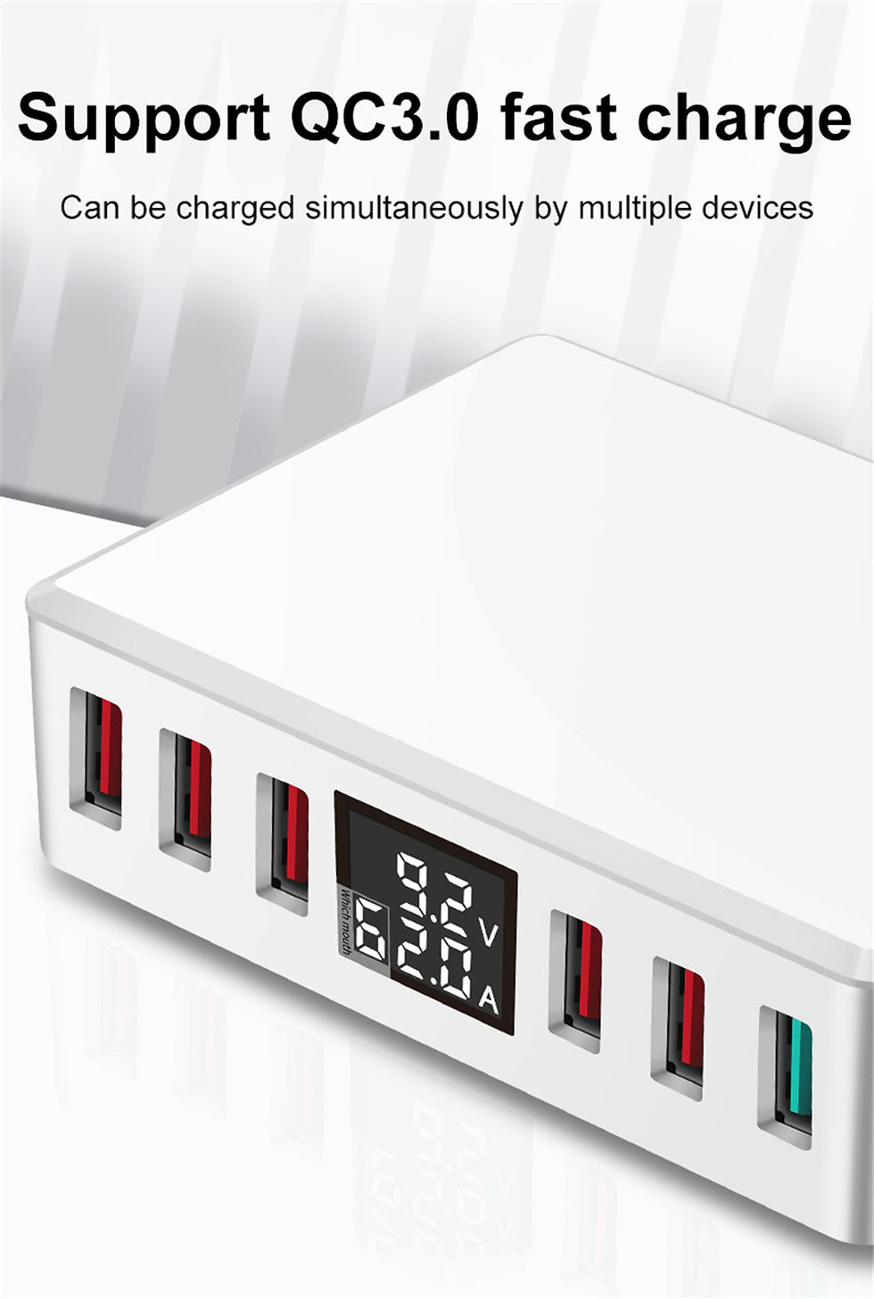 Thumbnail: Travel Charger 6-USB Port Digital Display USB Charging Plug EU Plug