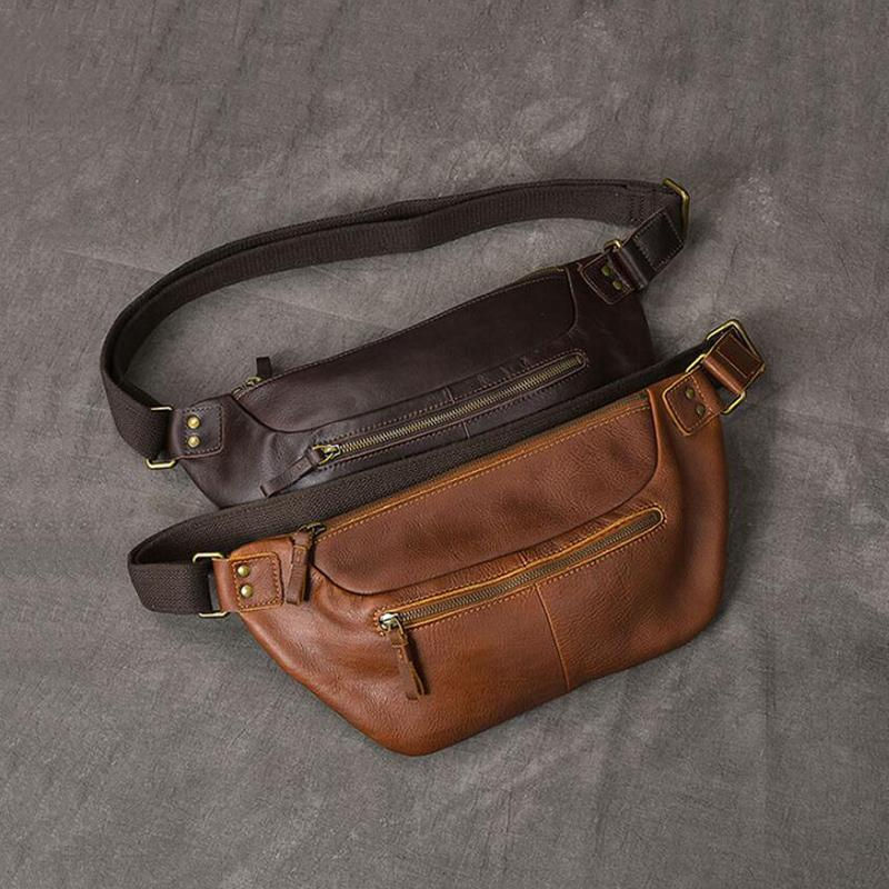 Thumbnail: Full Grain Leather Men Chest Pack Messenger Bag ESS2883 (RockCow)