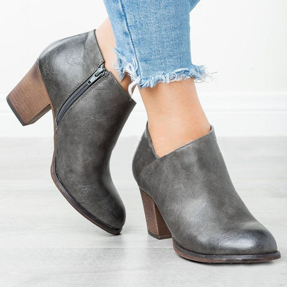 Thumbnail: Large Size Women Leopard Clog High Chunky Heel Ankle Boots - Black 12
