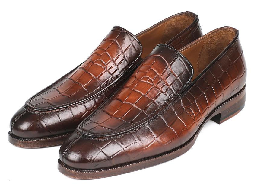 Thumbnail: Paul Parkman Brown Burnished Crocodile Embossed Calfskin Loafer (PAUL PARKMAN)