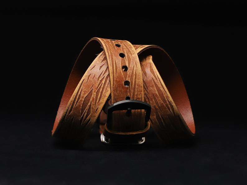 Thumbnail: Brown leather apple watch cuff with black or silver rivets (DG Anin)