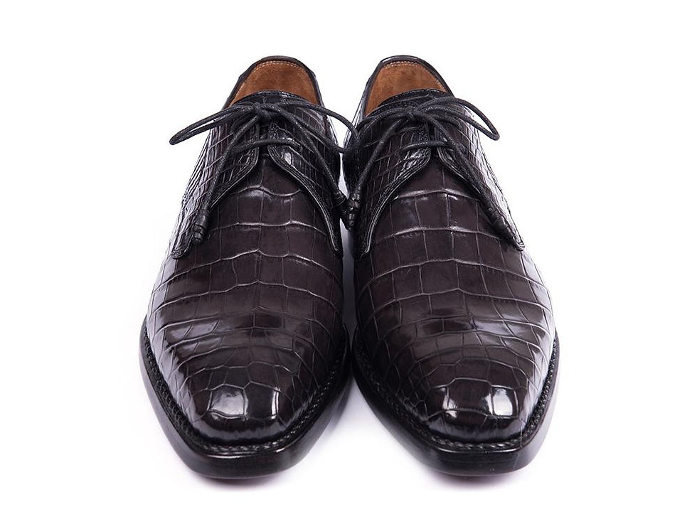 Thumbnail: Black Genuine Crocodile Derby Shoes for Men (PAULPARKMAN)