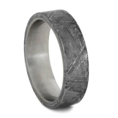 Thumbnail: Meteorite Wedding Ring Set, Moissanite Engagement Ring & Men's Band