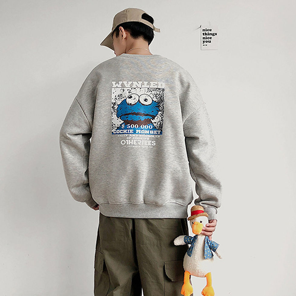 Thumbnail: KAWS Wanted Crew Neck Printing Loose Fashion Pullover Tops Black XXL