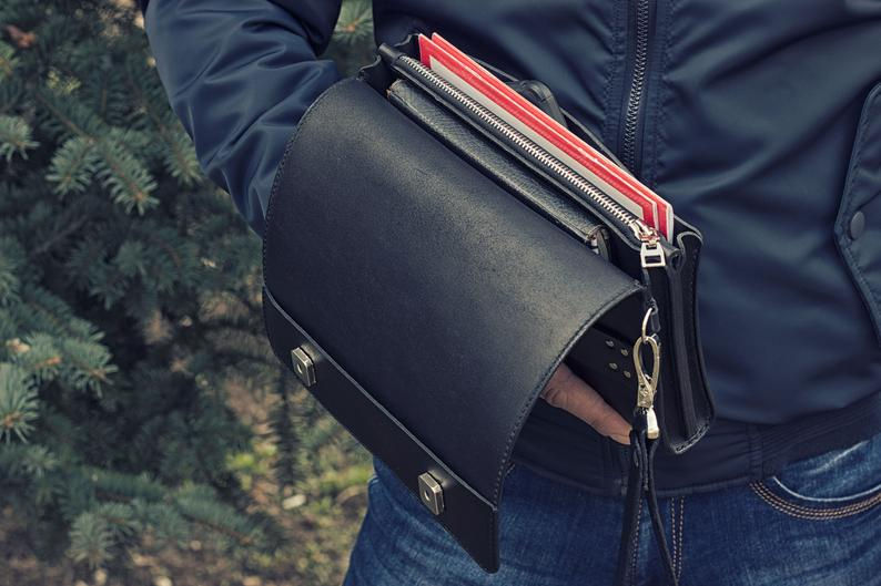 Thumbnail: Black monogram men's clutch bag (Brute Handcraft)
