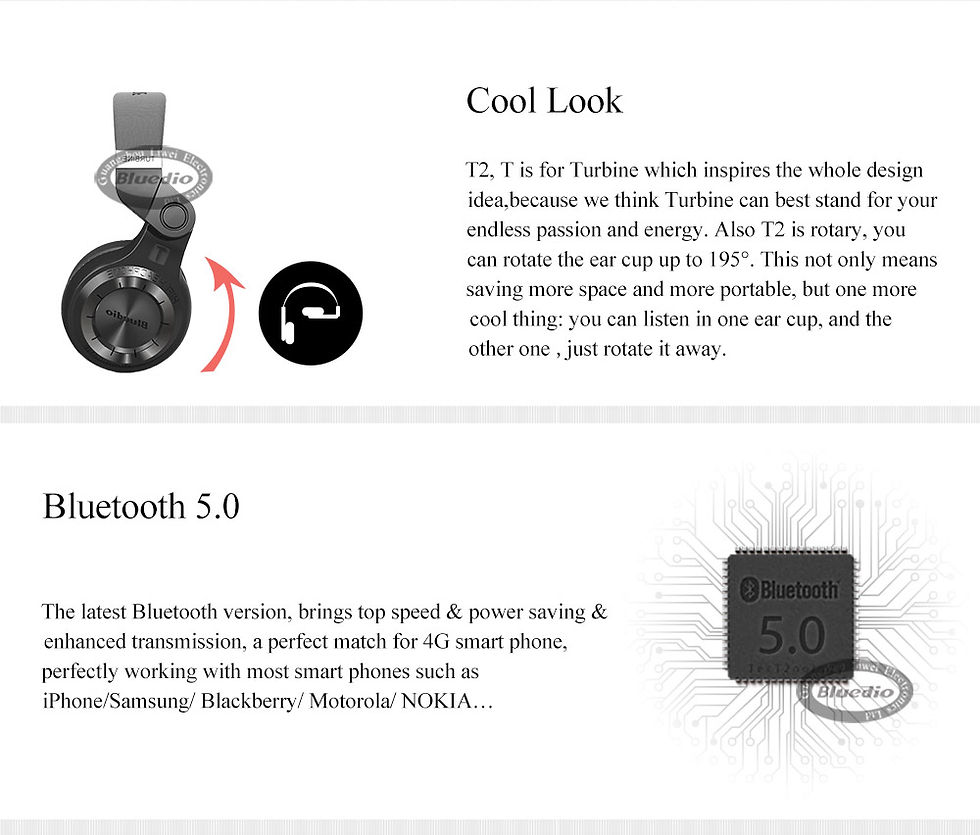 Thumbnail: Bluedio T2 Wireless Bluetooth Headphones 3D Stereo Headset Hurrican Series BLACK