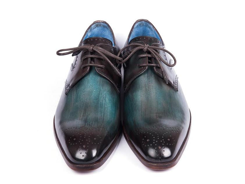 Thumbnail: Paul Parkman Turquoise & Brown Medallion Toe Derby Shoes (PAUL PARKMAN)