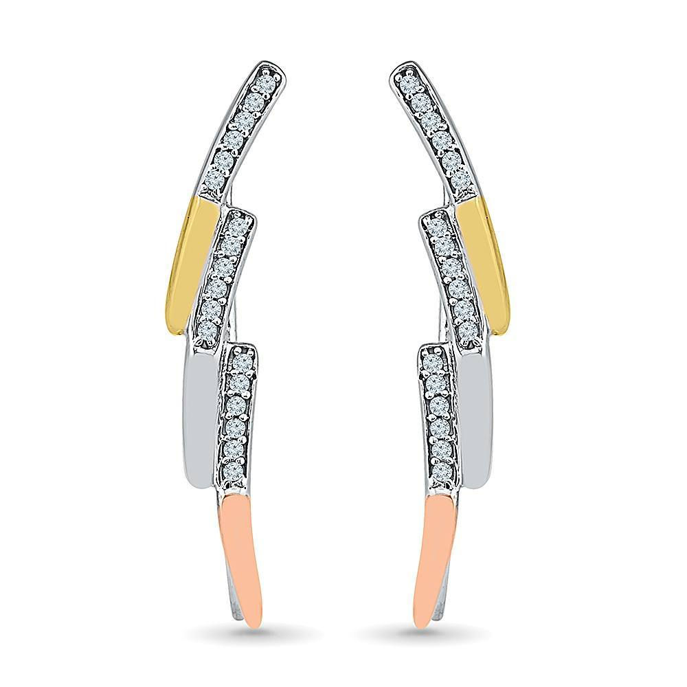 Three Tone Threader Earrings With Diamond In 10K Gold (Jewelry By Johan)