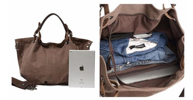 Thumbnail: Fashion Shopper Women Canvas Leather Tote Bag 2011010 (RockCow)