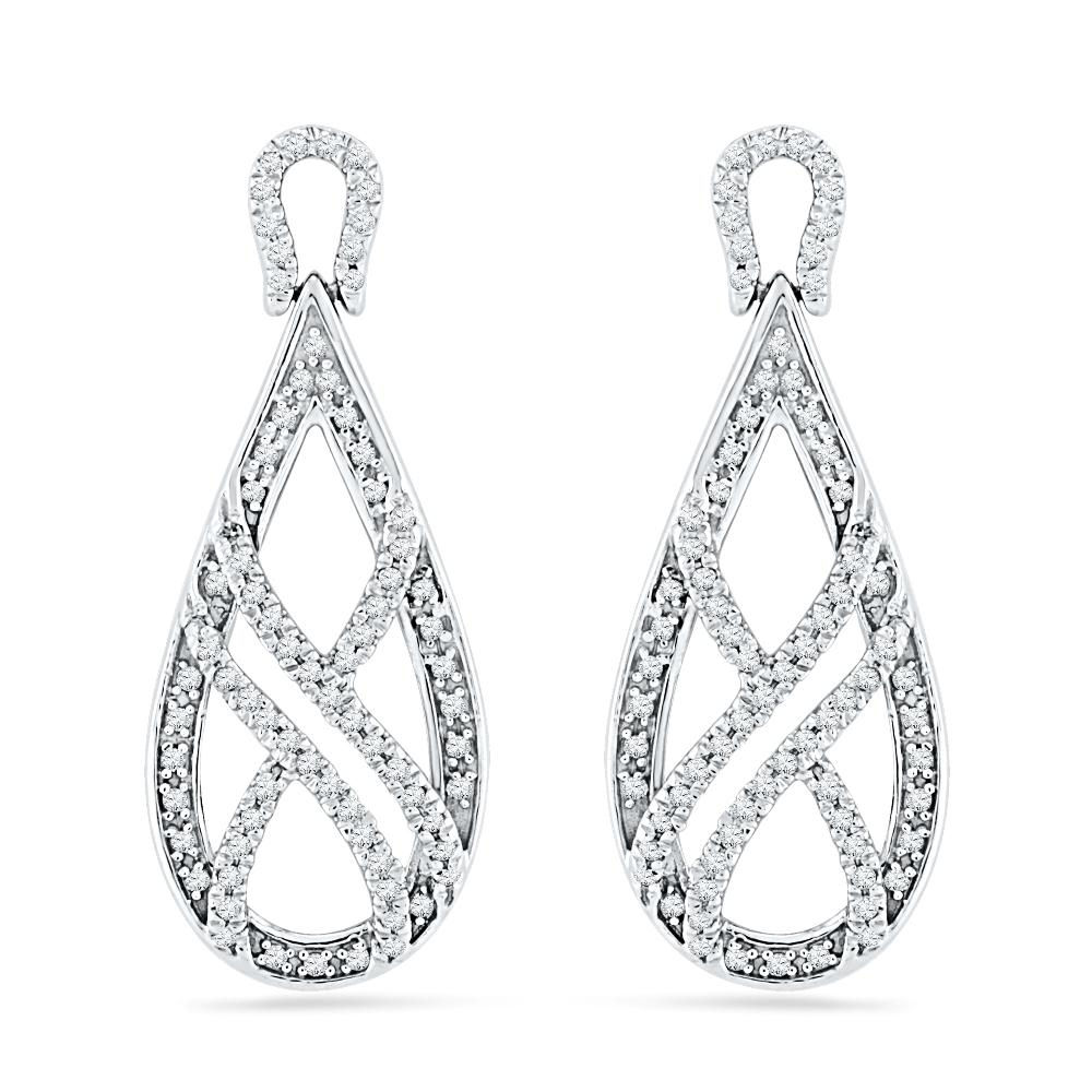 Diamond Accent Teardrop Earrings In 14K White Gold (Jewelry By Johan)
