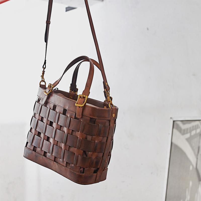 Thumbnail: Retro Handmade Weaving Tote Handbag BF568 (RockCow)