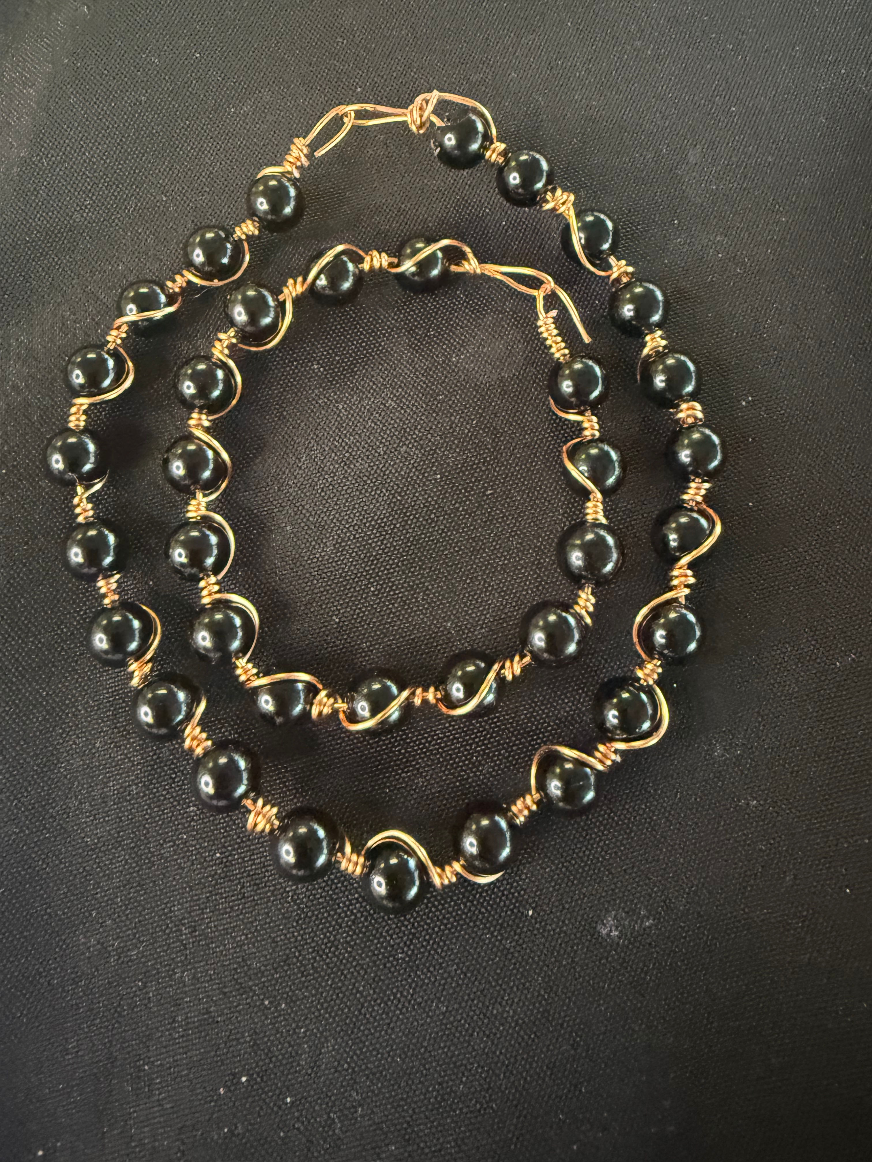 Copper bead bracelet and anklet set 