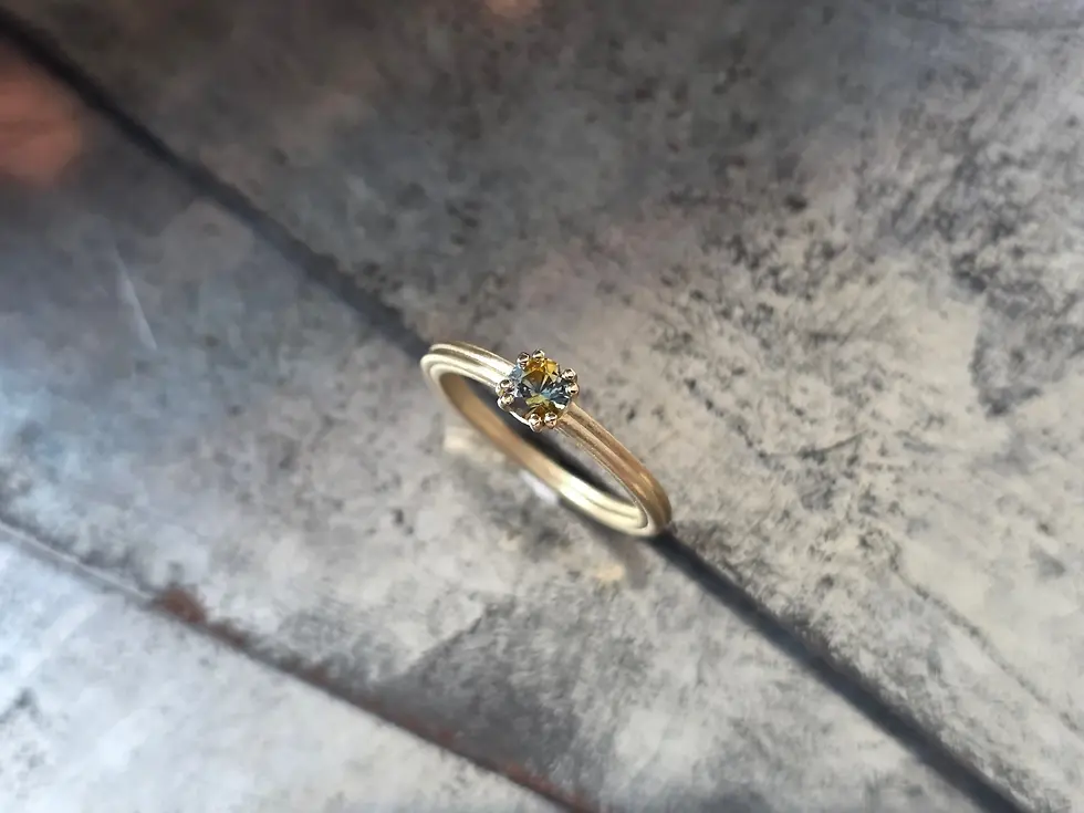 Thumbnail: Double Claws Round Solitaire with Yellow Blue Parti Sapphire