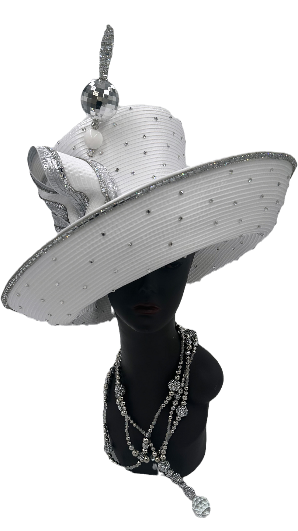 Handcrafted white beehive hat with decorative hatpin — The Evelyn by Zawan's Boutique