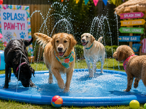 a dog splash pad area with dogs