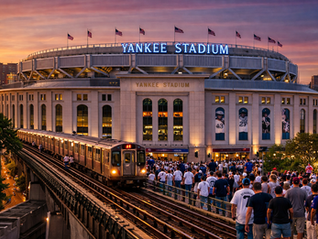 Night game at Yankee Stadium as the crowd walks in