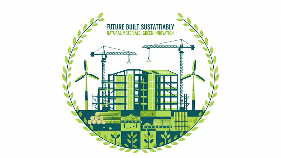 Wide angle view of modern construction site with sustainable materials