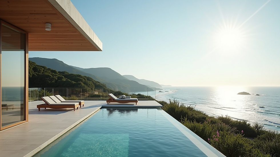 Eye-level view of a coastal home with ocean views and modern architecture