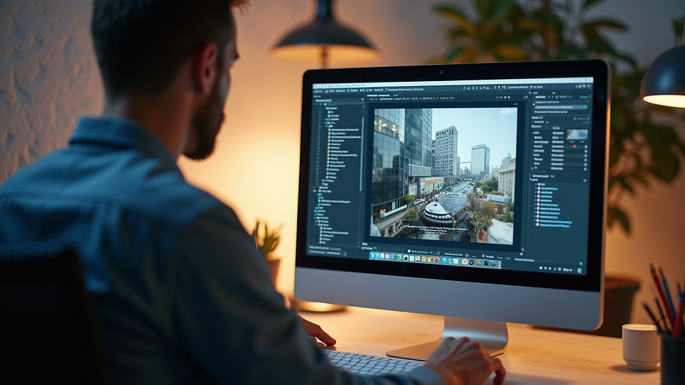 Close-up view of a designer working on a website layout on a computer