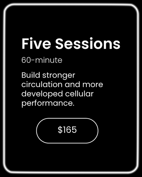 Infrared Sauna 60-minute Pricing 5 Session Package $165