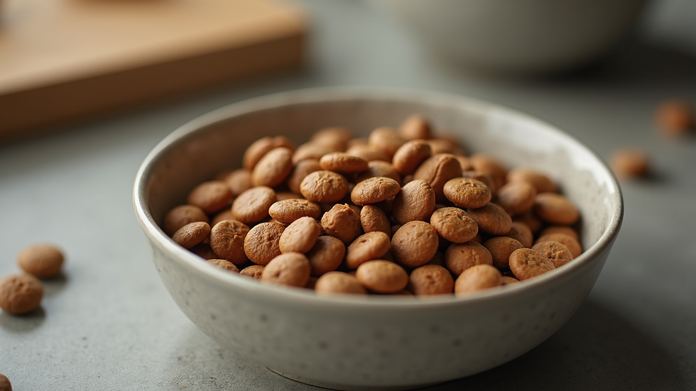 Close-up view of a bowl of hypoallergenic pet food