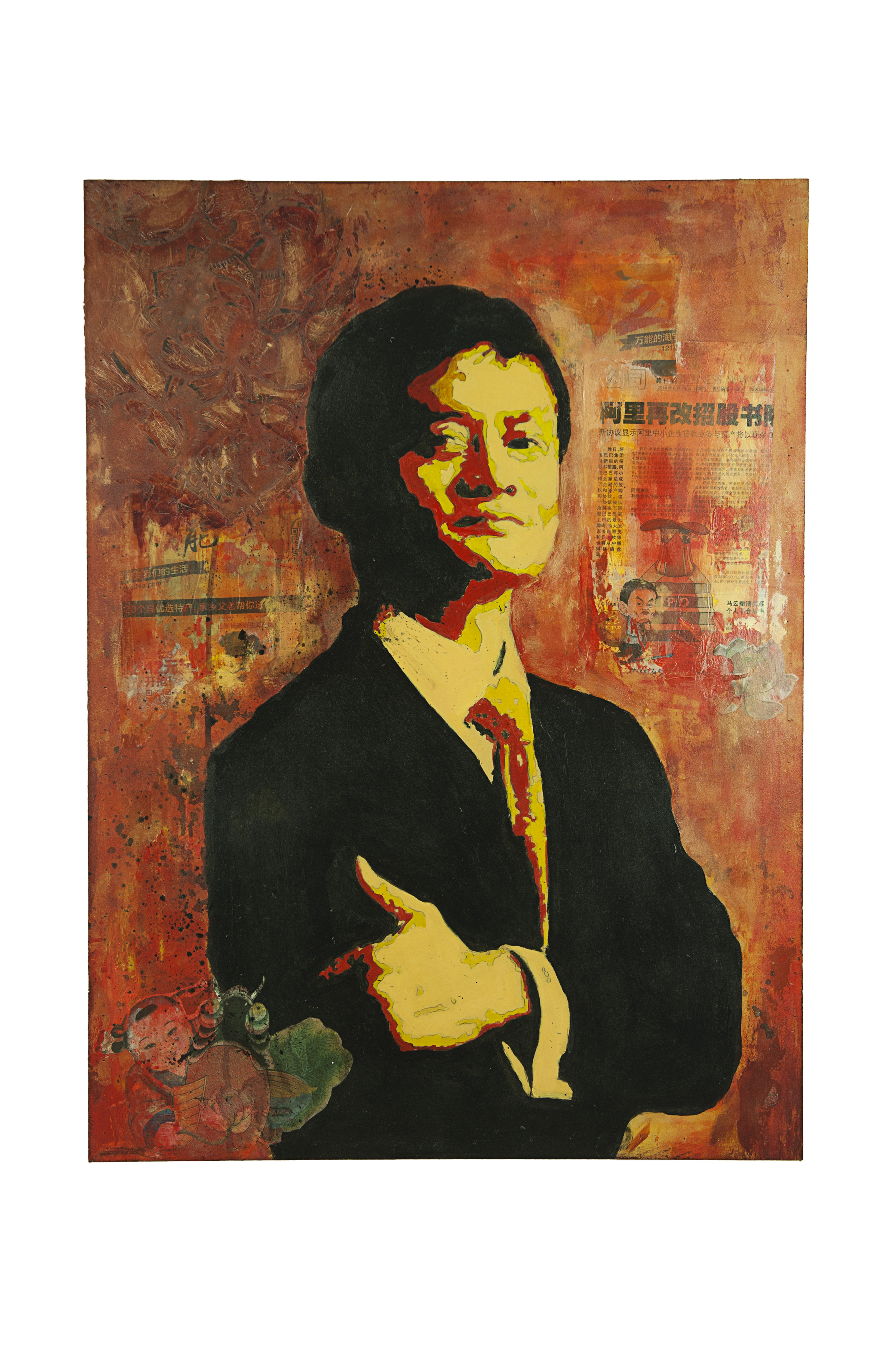Jack Ma 80 X 60 cm Acrylic, Impasto and Collage on Board