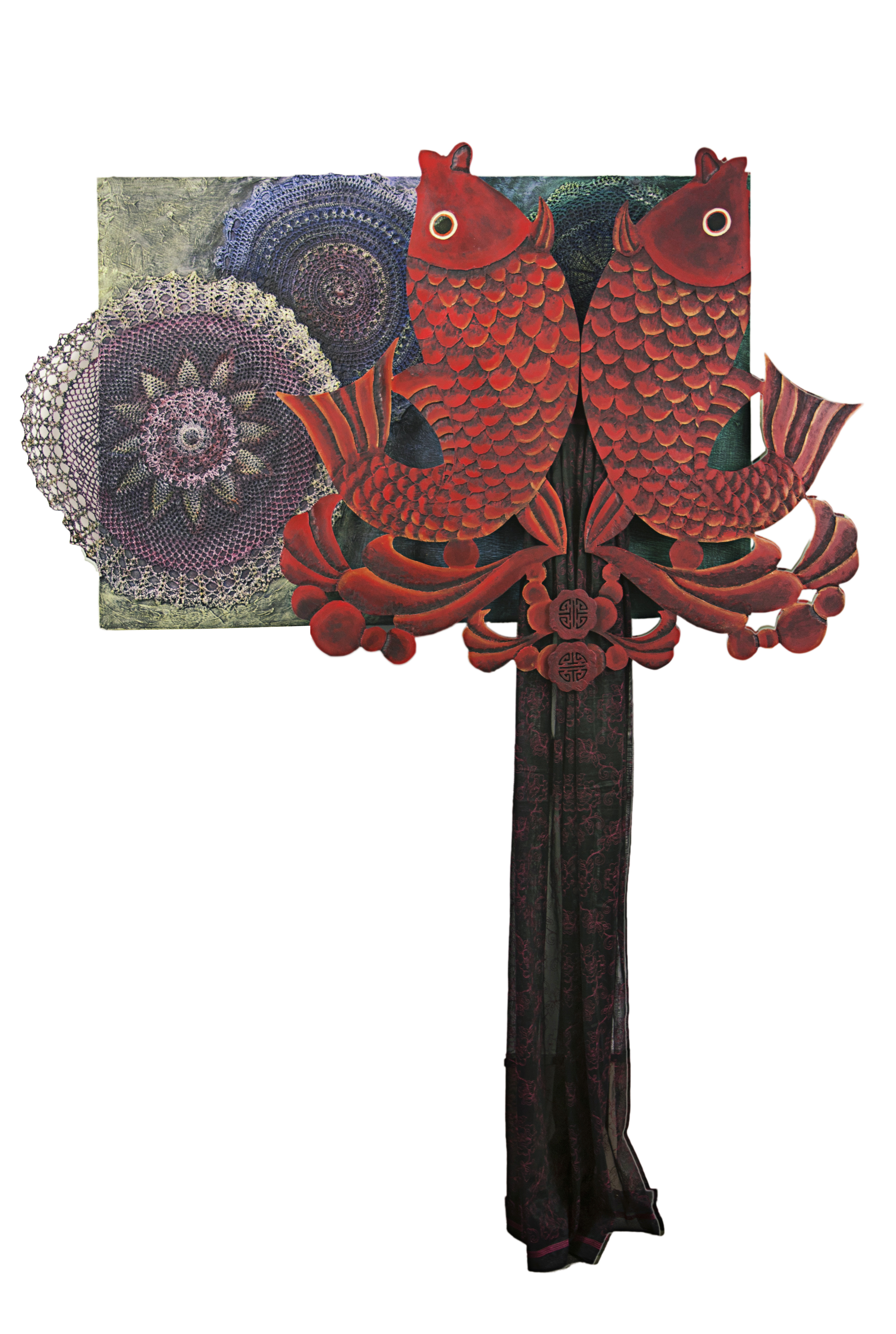 Double Fish 200 x 156cm Acrylic on Board Assemblage