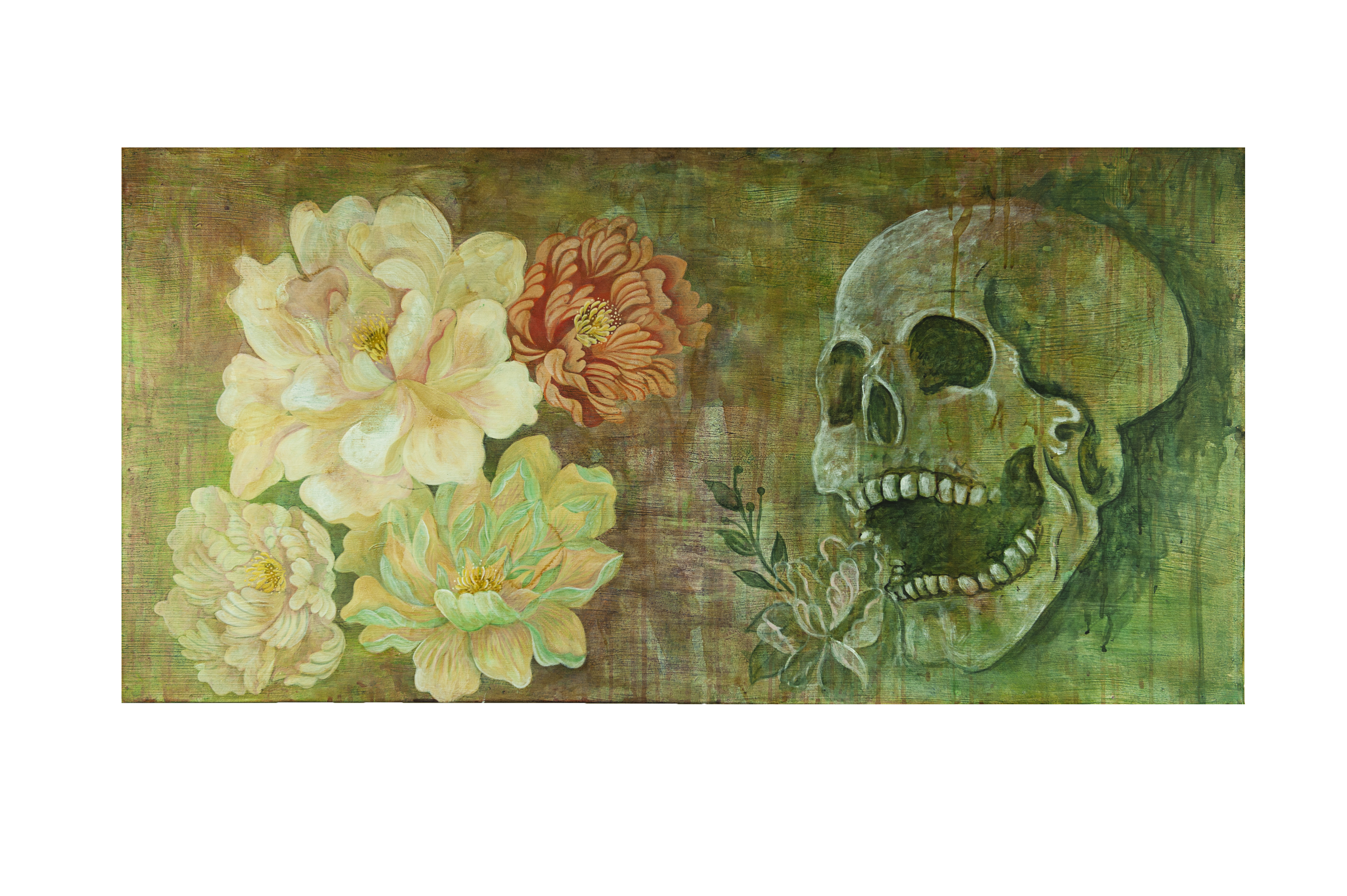 Life and Death Skull Painting 60 x 120 cm Acrylic and Mixed Media on Board
