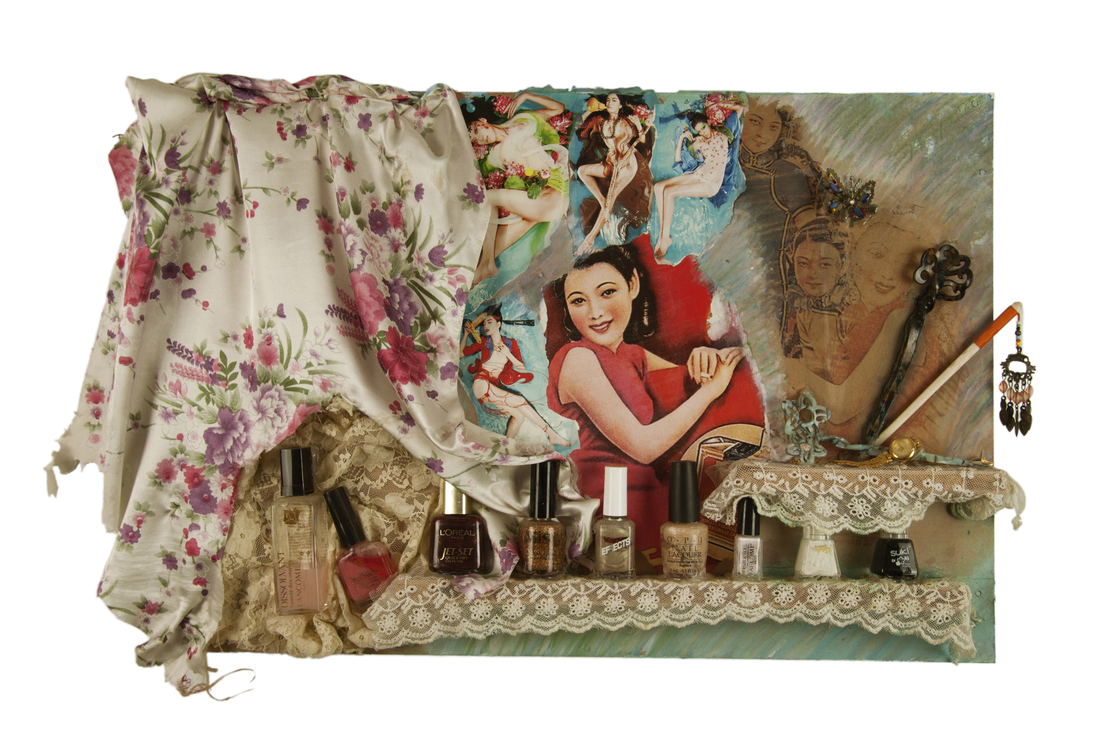Chinese Beauty 41 x 65cm Assemblage, Mixed Media