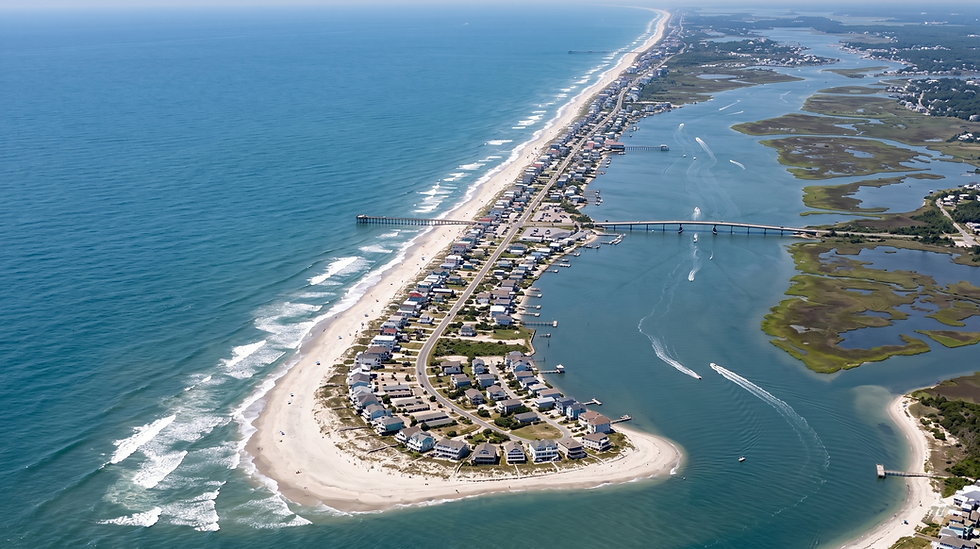 Aerial view of Topsail Island’s 26-mile barrier island coastline along the North Carolina coast by Anchoredpeak