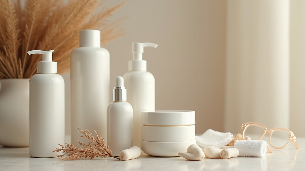 Close-up view of luxury skincare products arranged neatly on a spa counter