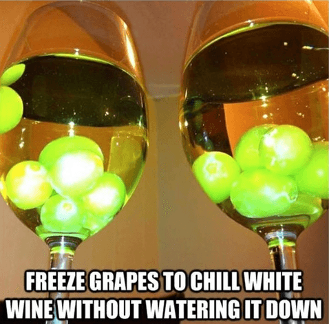 freeze grapes to chill white wine without