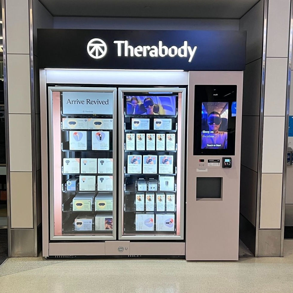 Recovery tech brand Therabody installed its first vending machine at the busy San Francisco International Airport in 2024, stocked with massage guns and recovery devices, offering travellers a convenient way to access on-the-go recovery tools